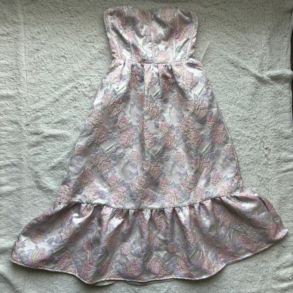 B. Right Coquette Pink Floral Lily Strapless Midi Dress Size Small